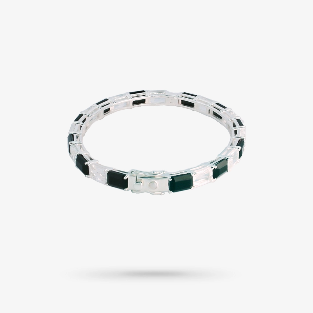 Exquisite Style Day Accent Men's ? All Gender: Black Onyx & White Topaz Stone Cuff