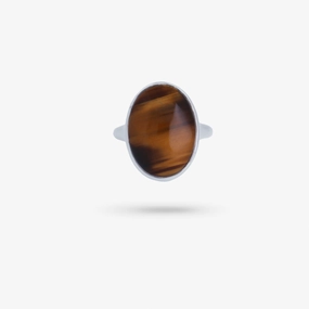 Pure Form Men's ? All Gender Silver Cocktail Tiger Eyes Stone Ring