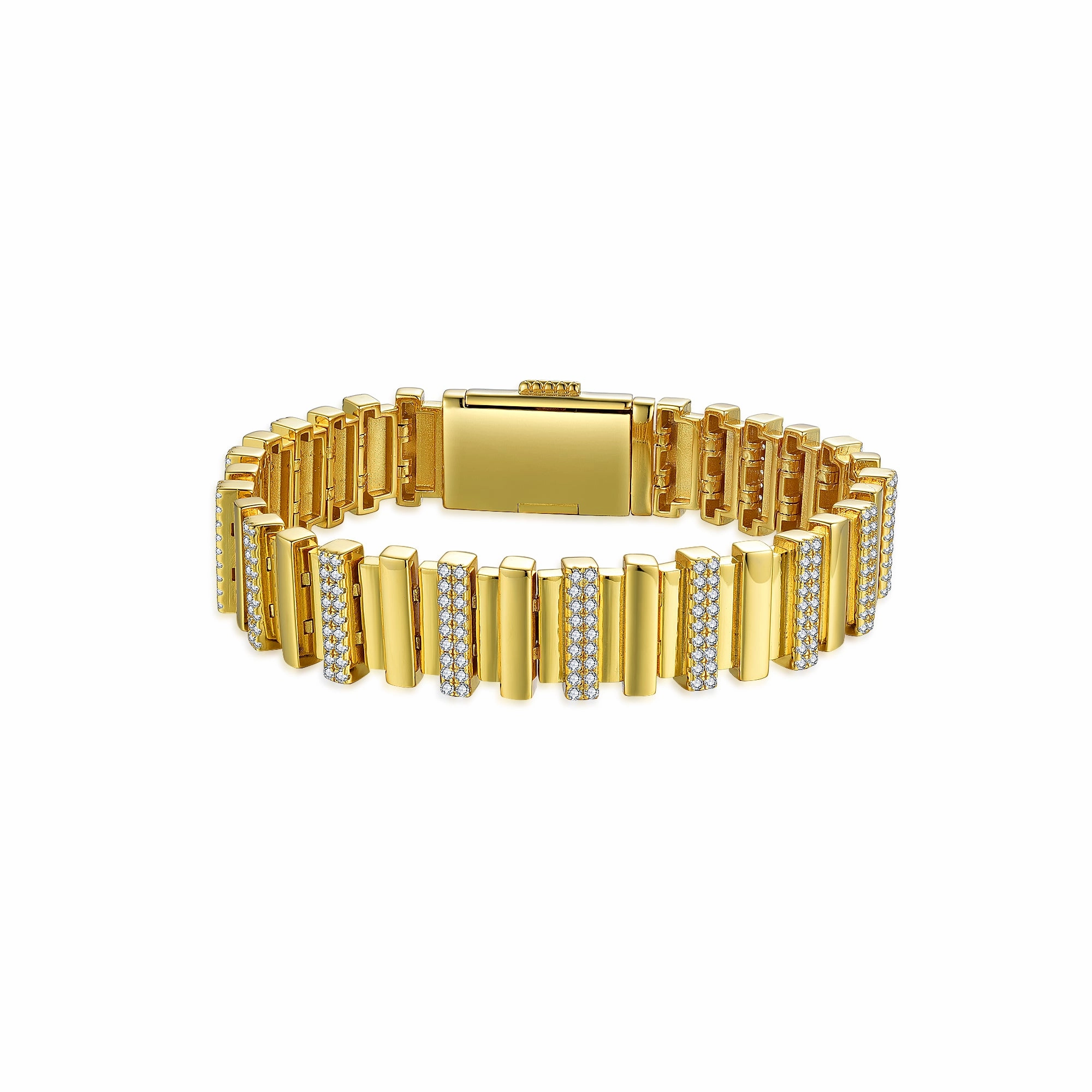 Dynamic Design Sterling Silver Gold Plated Bar With CZ Bracelet