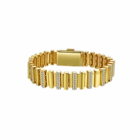 Dynamic Design Sterling Silver Gold Plated Bar With CZ Bracelet