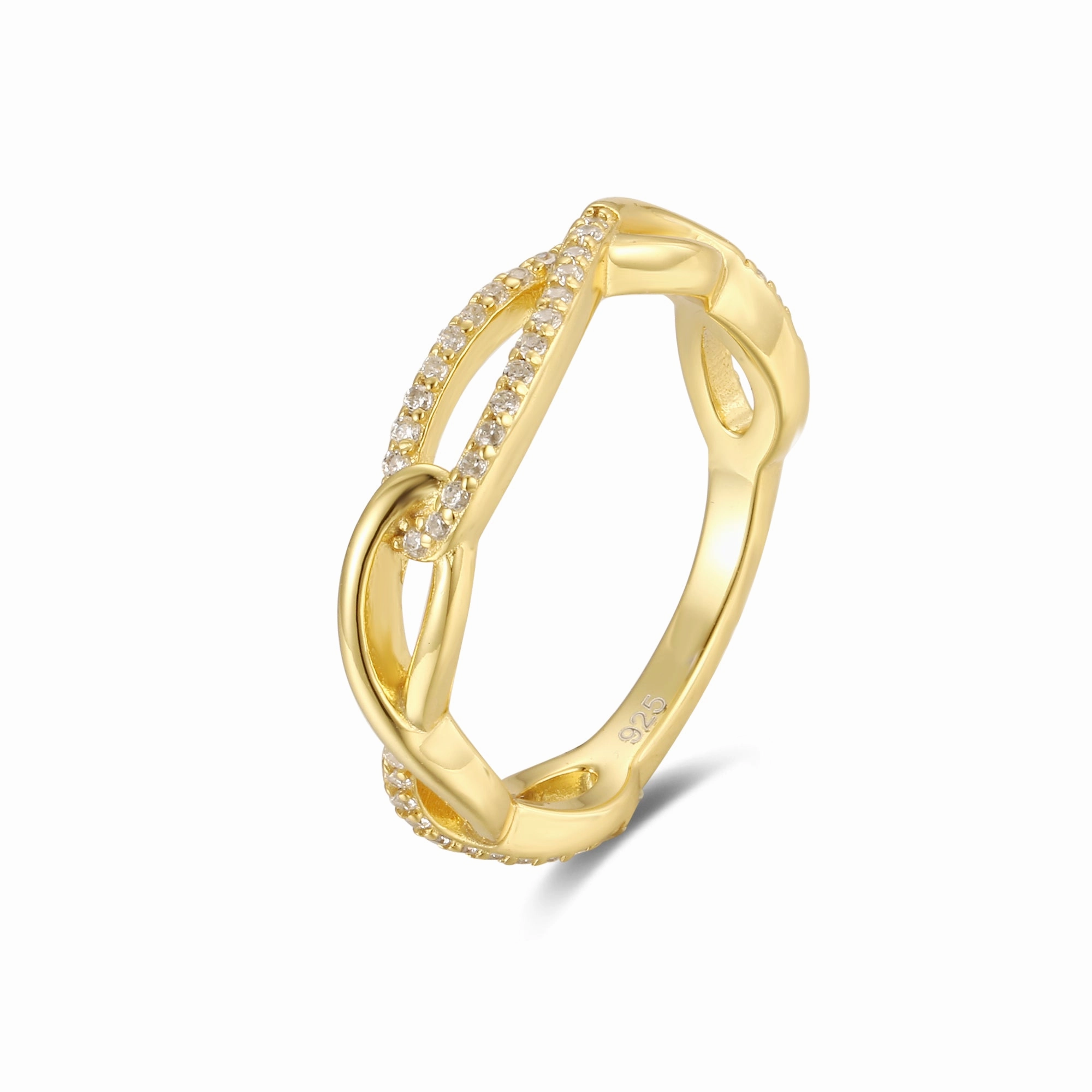 Micron Gold Plated Sterling Silver Micropave Interlocking Loop Ring Casual Flow