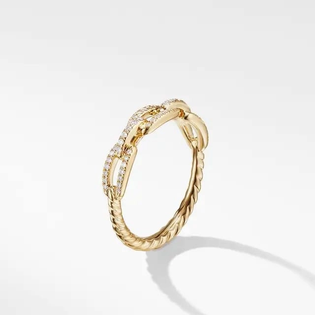 Premium Gift Micron Gold Plated Sterling Silver Micropave Paperclip Ring