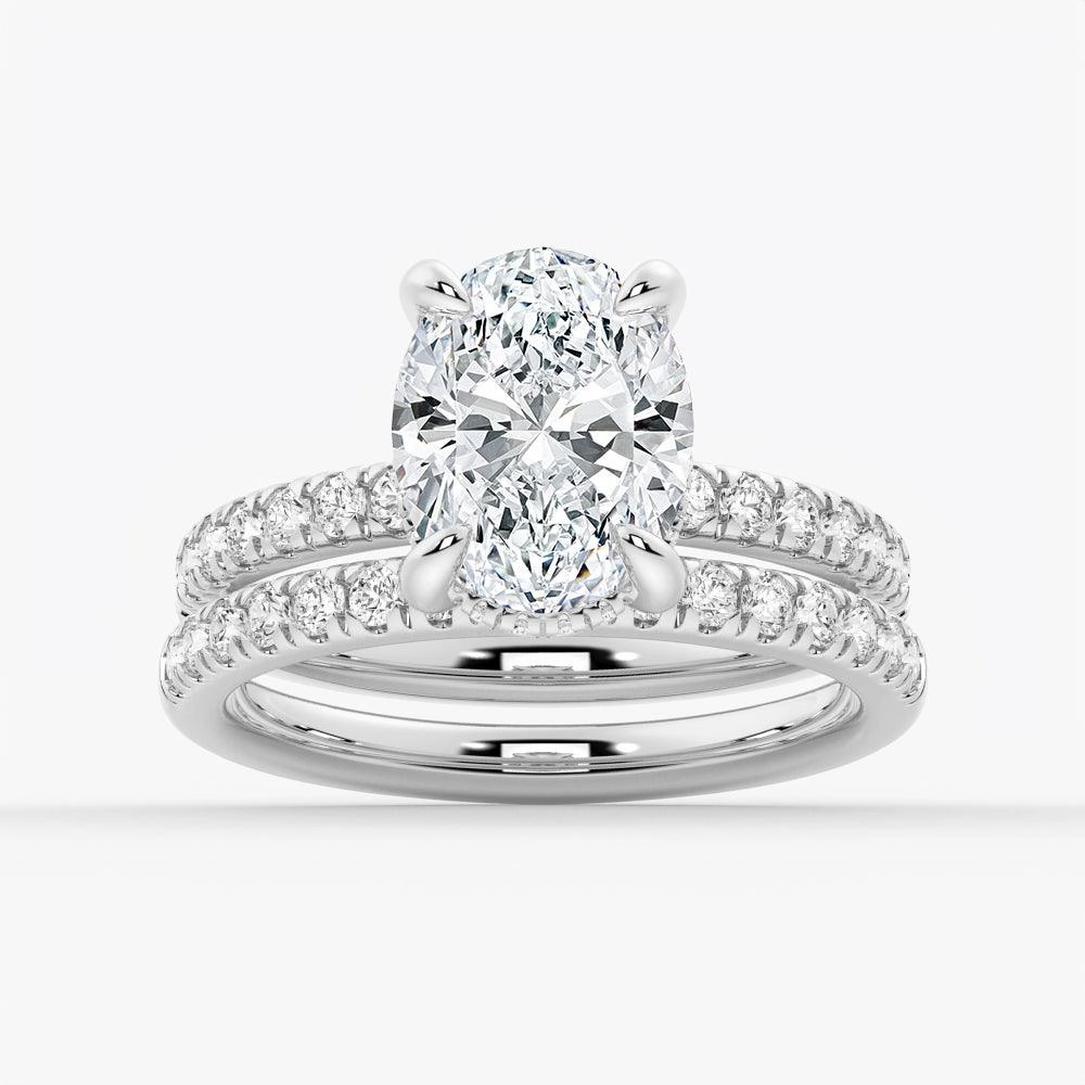 Essential Gift Micropav?? Oval Hidden Halo Moissanite Ring Set with Matching Wedding Band