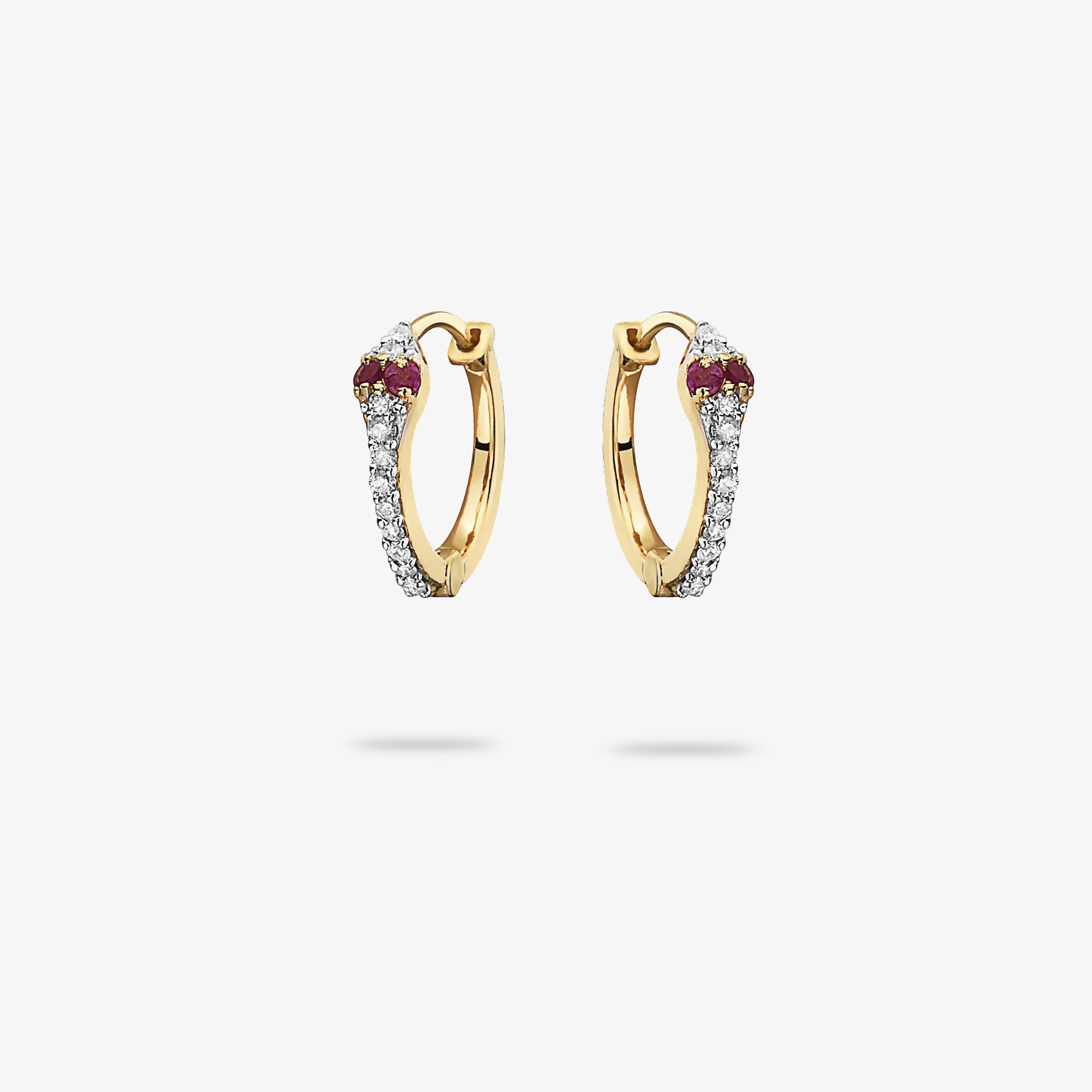 Timeless Craft Mini Diamond Snake Huggie Earring  with Ruby Eyes 14K Gold