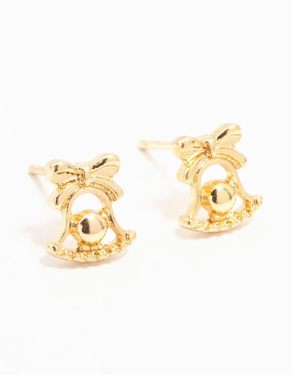 Gold Jingle Bell Gold Stud Earrings Polished Creation Oversized Ornament