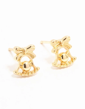Gold Jingle Bell Gold Stud Earrings Polished Creation Oversized Ornament