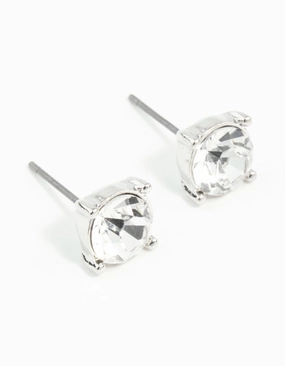 Premium Style Vibrant Accent Silver 2 Carat Glass Stud Earrings