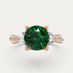 1 7/8 ctw Round Created Emerald Side Stone Engagement Ring Bright Pop Bold Jewelry