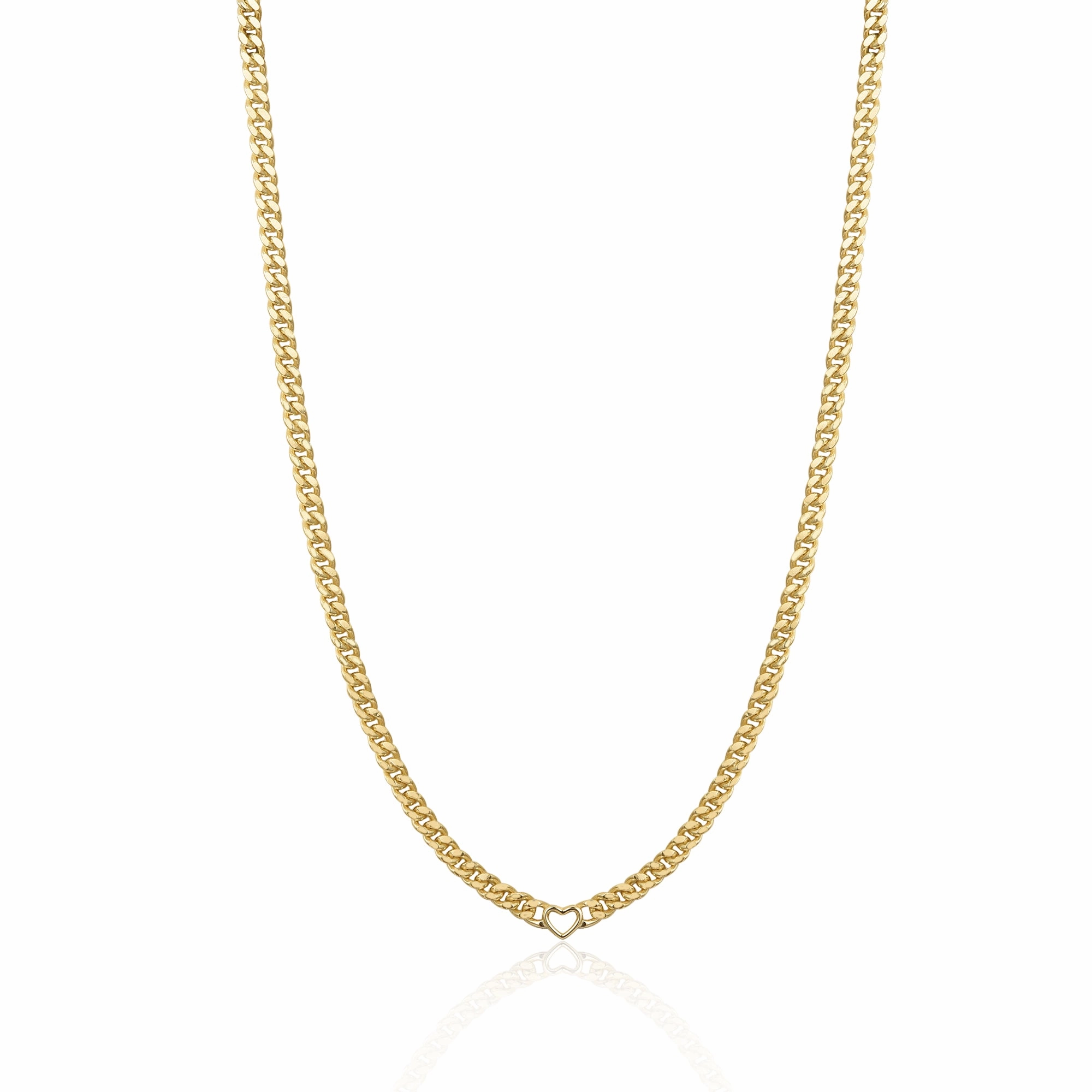 Subtle Accent holiday season Gold-plated Sterling Silver Cuban Chain With Open Heart Necklace