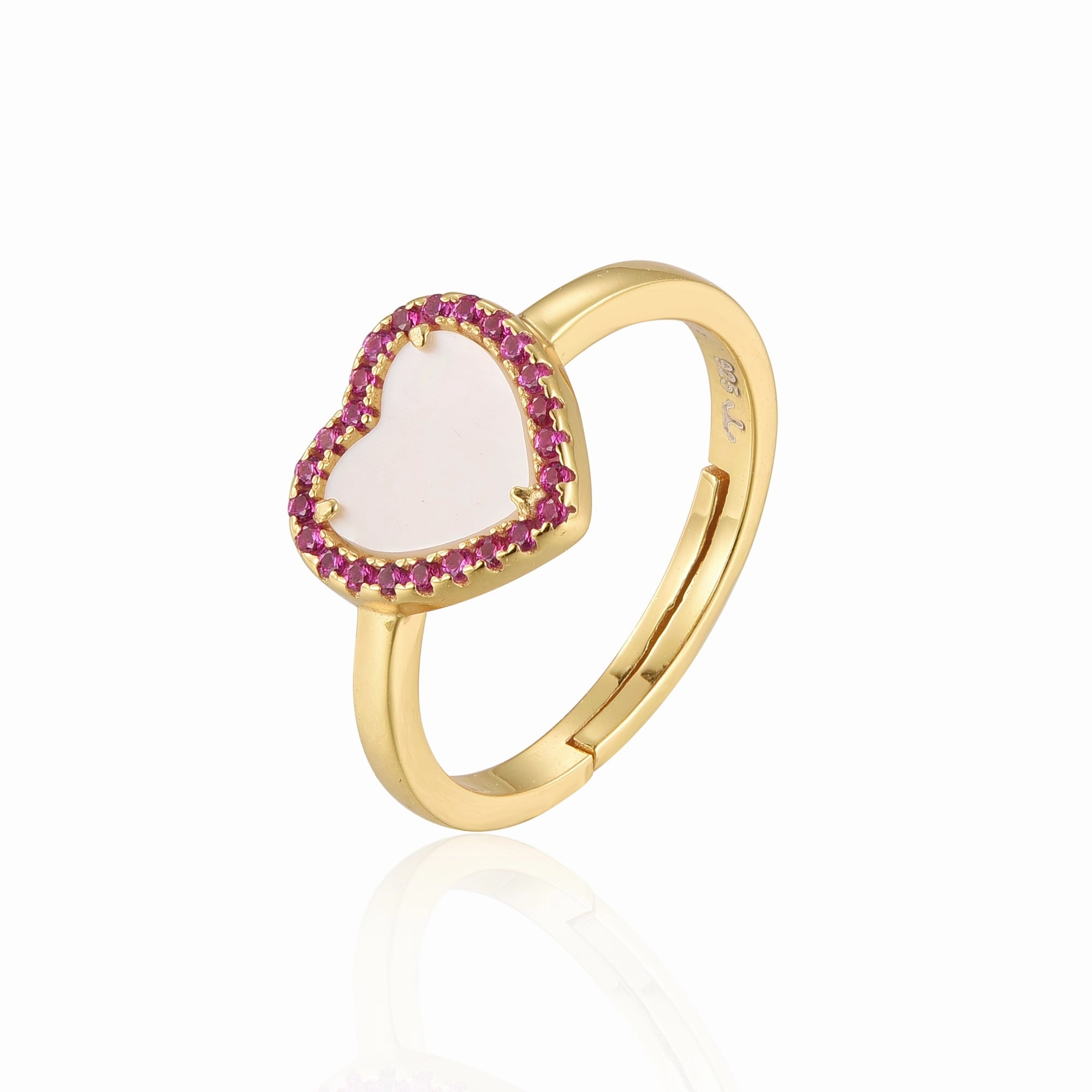 Sterling Silver Gold Plated Mother of Pearl Heart With CZ Ring Traditional Memento Classic Item