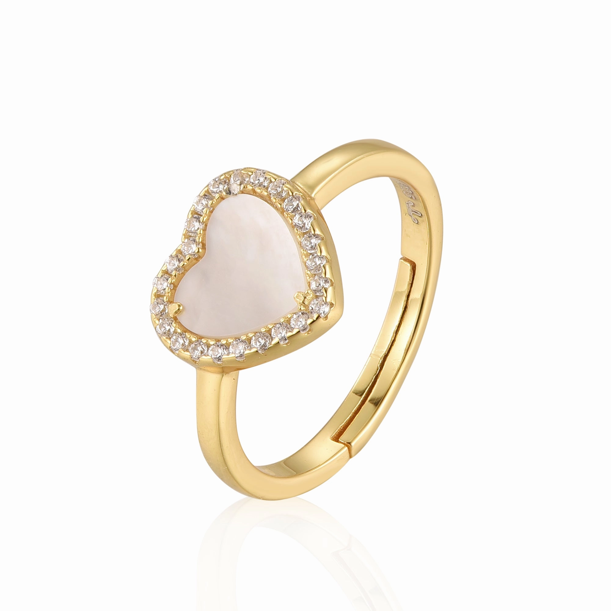 Sterling Silver Gold Plated Mother of Pearl Heart With CZ Ring Simple Look