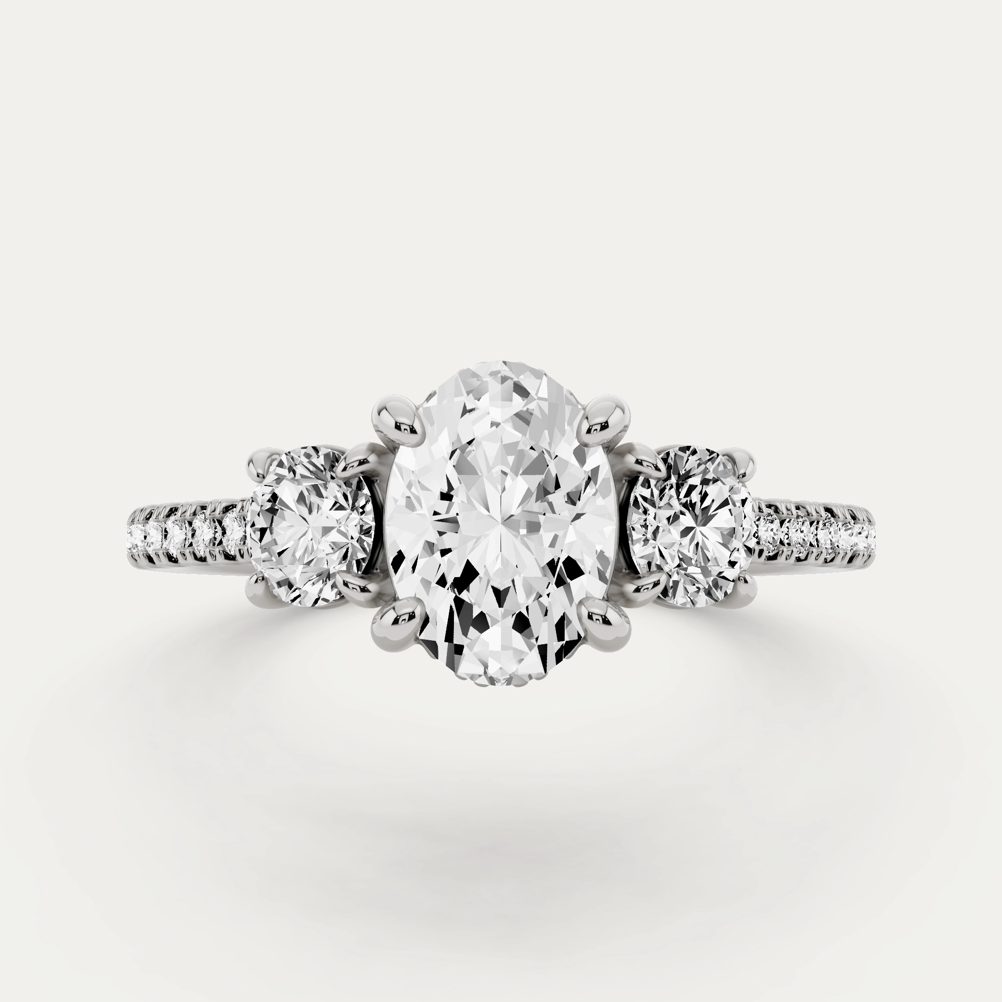 Chic Pulse 1 1/5 ctw Oval Diamond Three Stone Engagement Ring with Round Side Stone