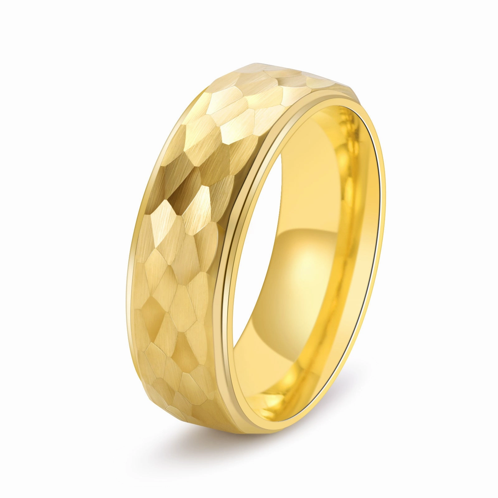 Louily Classic Tungsten Carbide Hammered Texture Men's Wide Wedding Band Fine Work