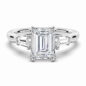 Emerald Cut Moissanite Engagement Ring with Tapered Baguette Side Stones Fantastic Item