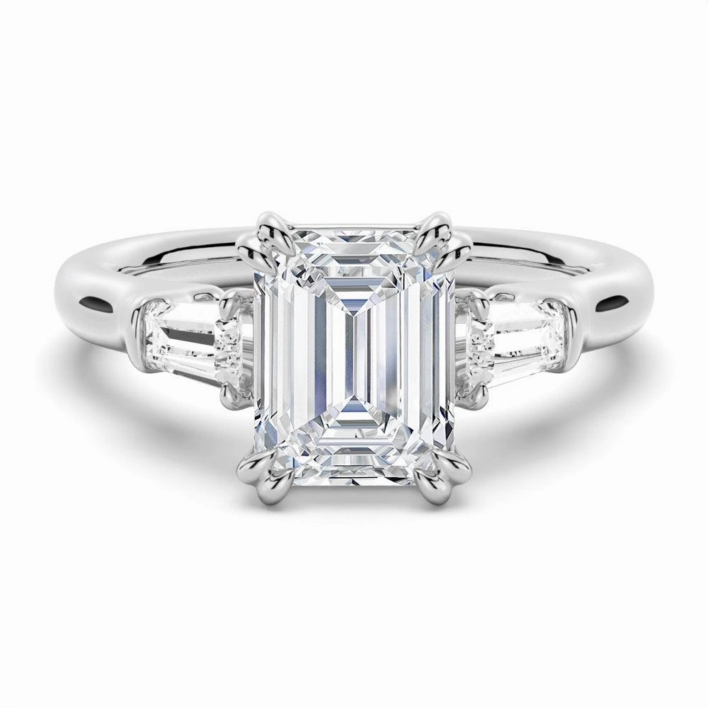 Emerald Cut Moissanite Engagement Ring with Tapered Baguette Side Stones Beautiful Accessory
