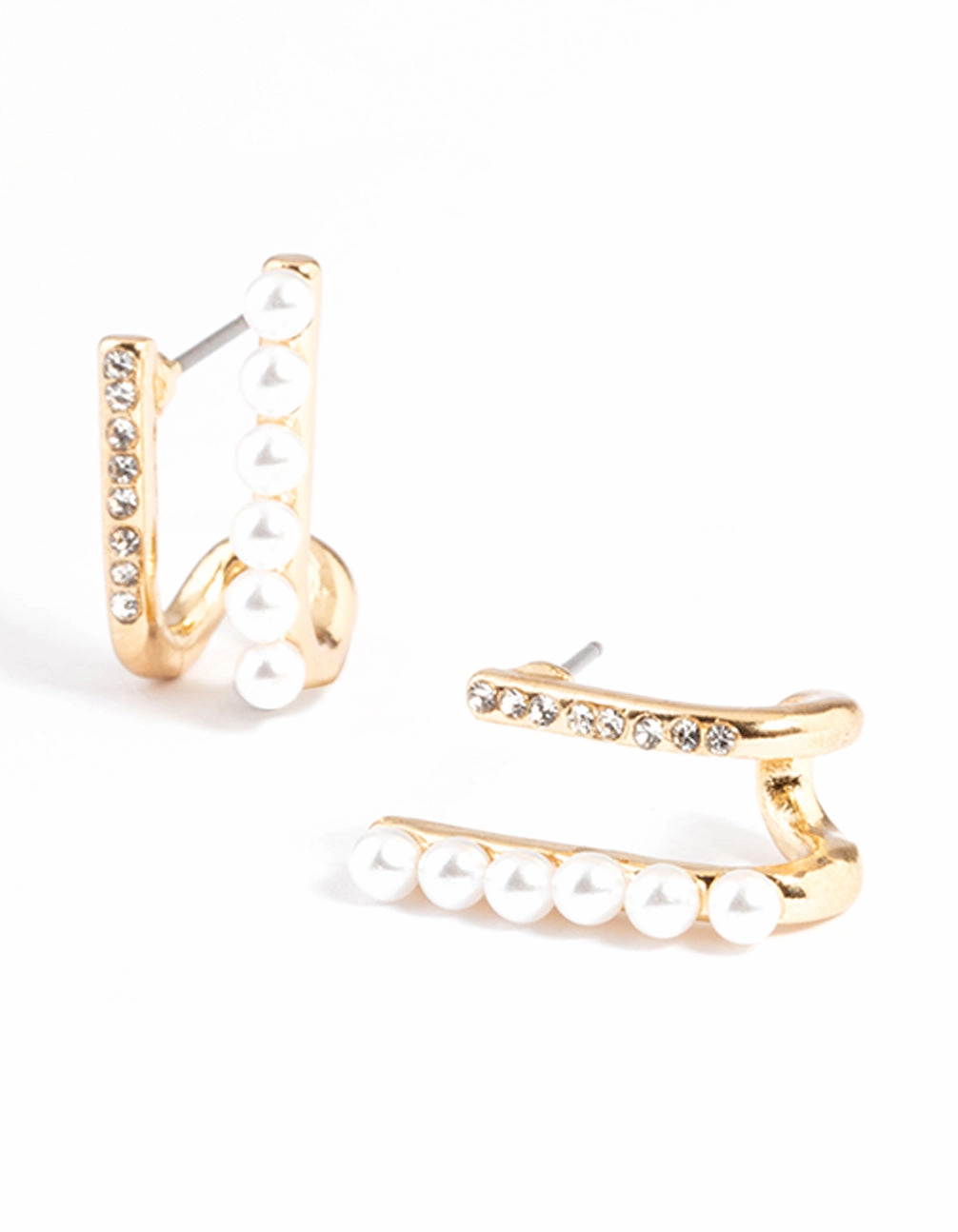 High-Quality Ornament Lovely Trinket Gold Pearl & Diamante Huggie Earrings
