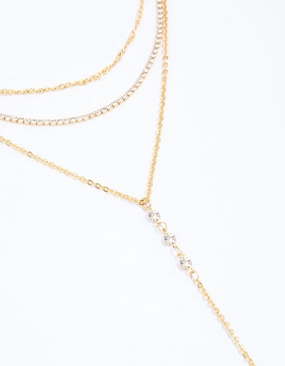 Artisan Style Gold Plated Cup Chain Layered Y-Shape Necklace