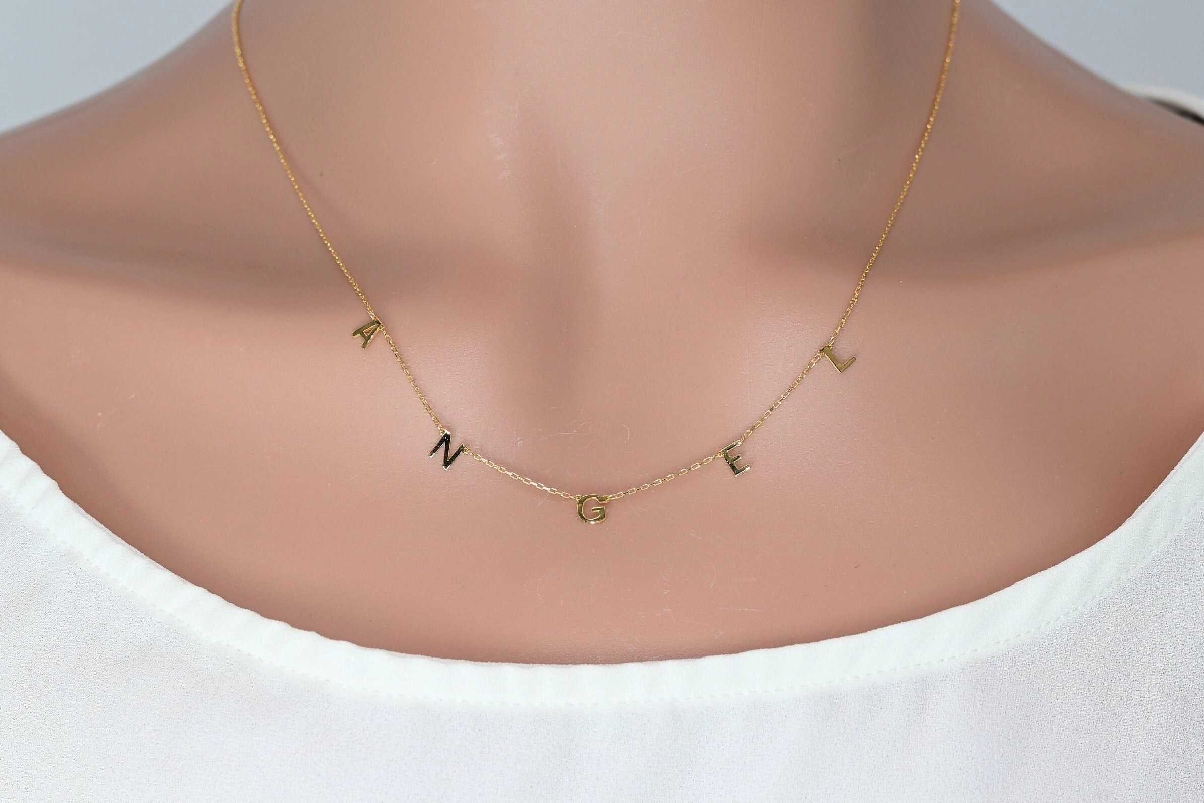 Solid Gold Dainty Letters Love Necklace / Real Gold Custom Characters Initials Necklace / Handmade Personalized Jewelry By Selanica For Husband Holiday Joy