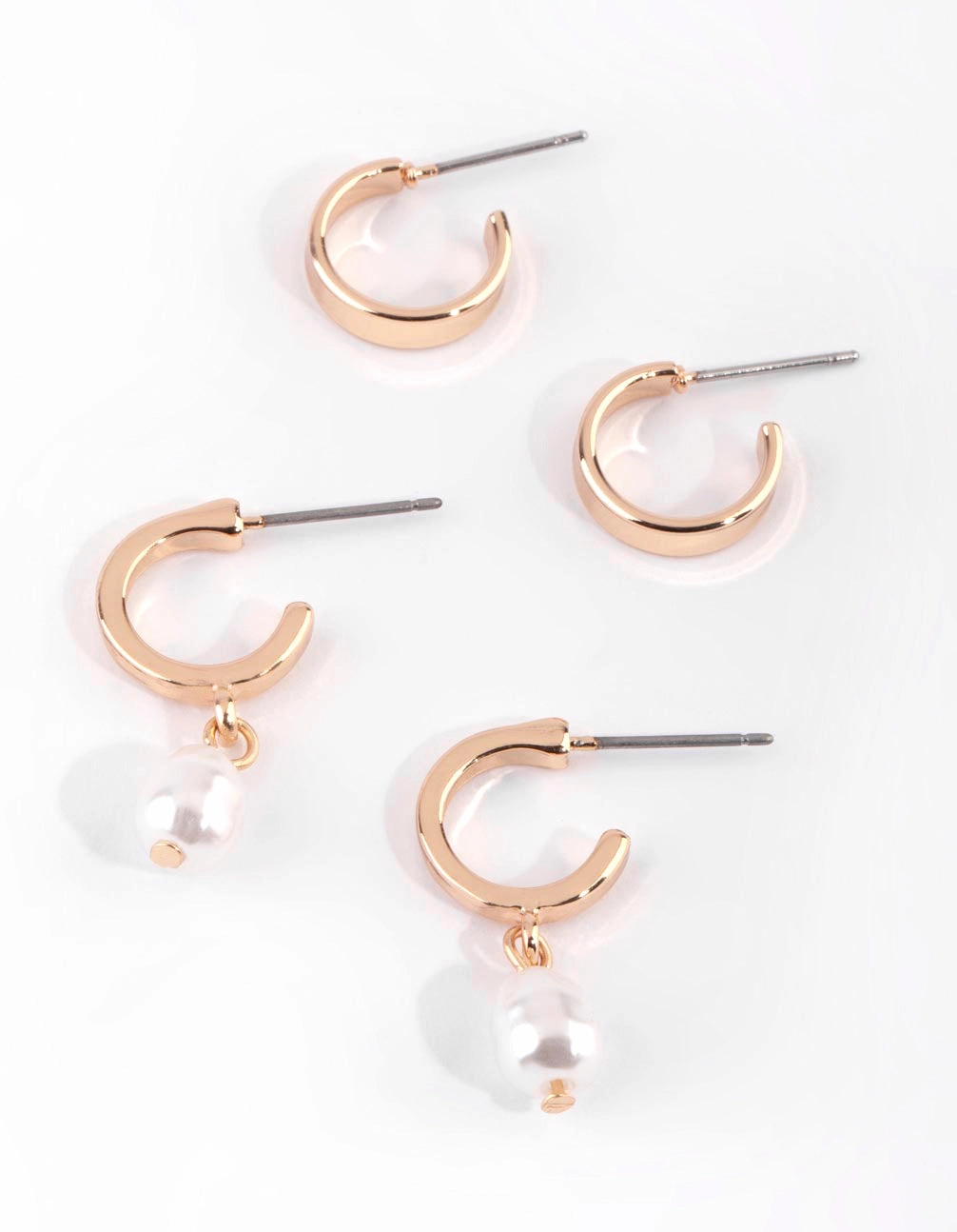 Gold Pearl Huggie Hoop Earring Set Comfortable Element