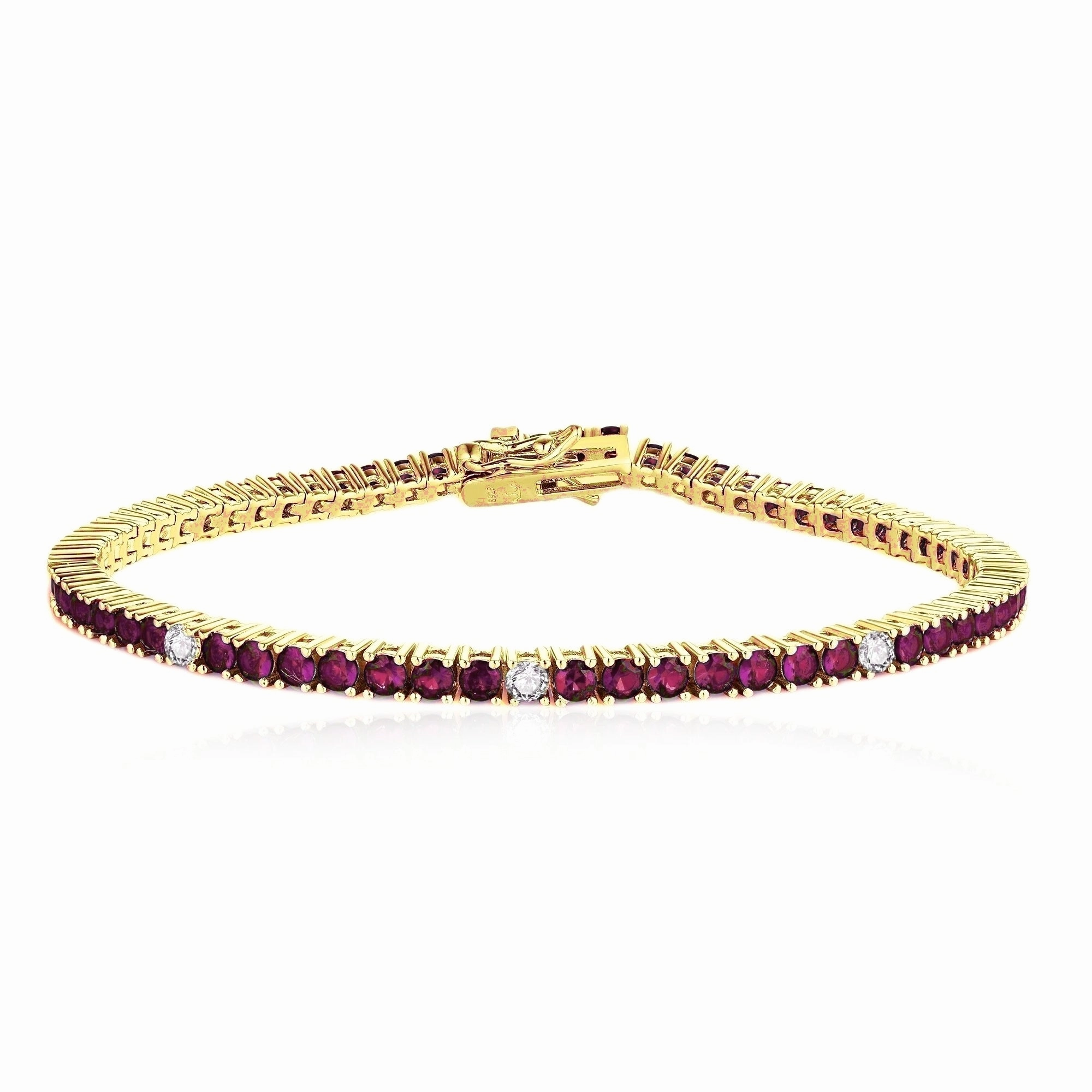 Gold Plated Sterling Silver Ruby, Emerald, Sapphire, or Black Colored CZ Stone Bracelet Small Batch