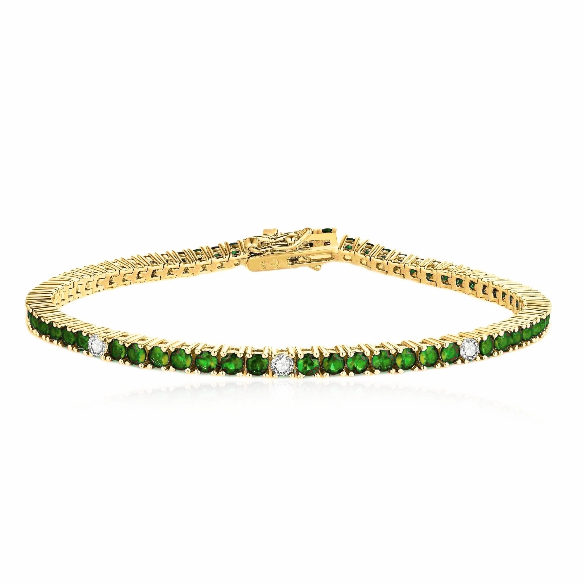 Abstract art Benchmark Quality Gold Plated Sterling Silver Ruby, Emerald, Sapphire, or Black Colored CZ Stone Bracelet