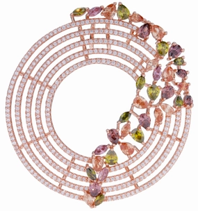 All Ages Party Adornment Stylish Present Rose Gold or Rhodium Plated Sterling Silver Colorful Sprinkled CZ Necklace