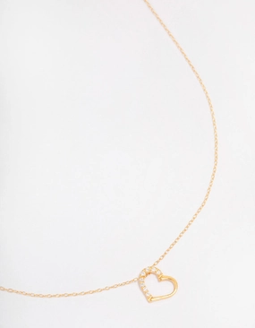 Gold Plated Sterling Silver Cubic Zirconia Half Paved Heart Necklace Petite Accent
