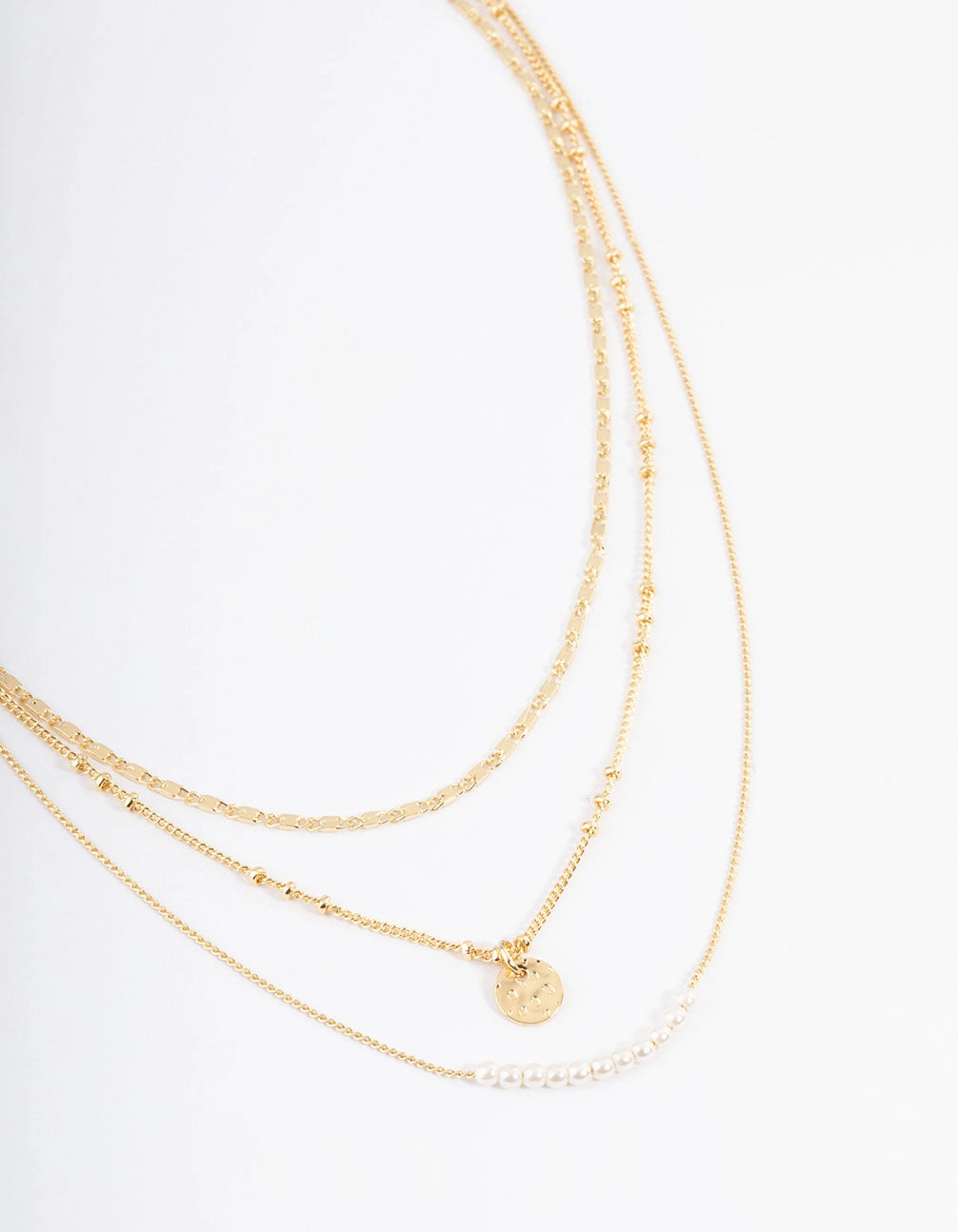 Gold Plated Fine Three Layer Bead Disc Necklace Delicate Piece