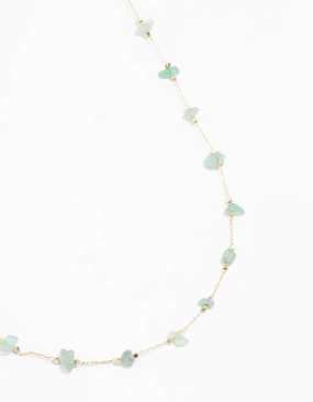 Gold Plated Green Semi-Precious Station Necklace Formal Jewelry