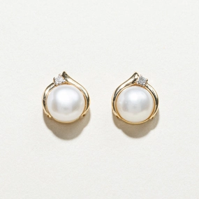 Elegant Appeal Lustrous Highlight Pearl & Diamond Stud Earrings | 0.03ctw
