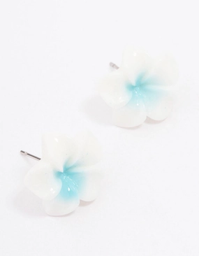 Exquisite Embellishment Brilliant Item Blue Frangipani Stud Earrings
