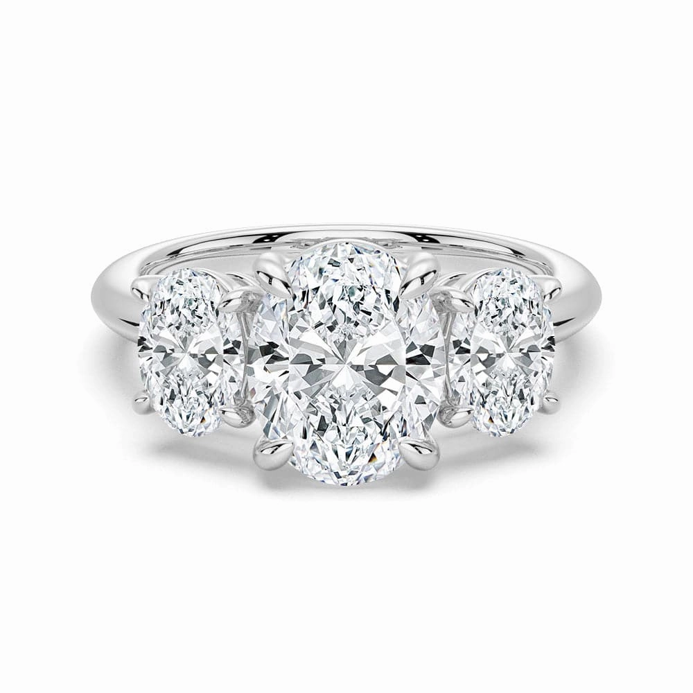 Elegant Emblem Branded Decoration Oval Cut Three Stone Moissanite Engagement Ring