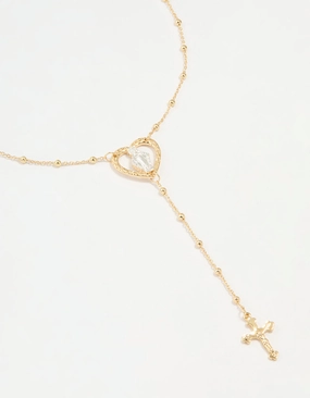 Timeless Gift Weak Piece Mixed Metal Cross Heart & Mary Y-Necklace