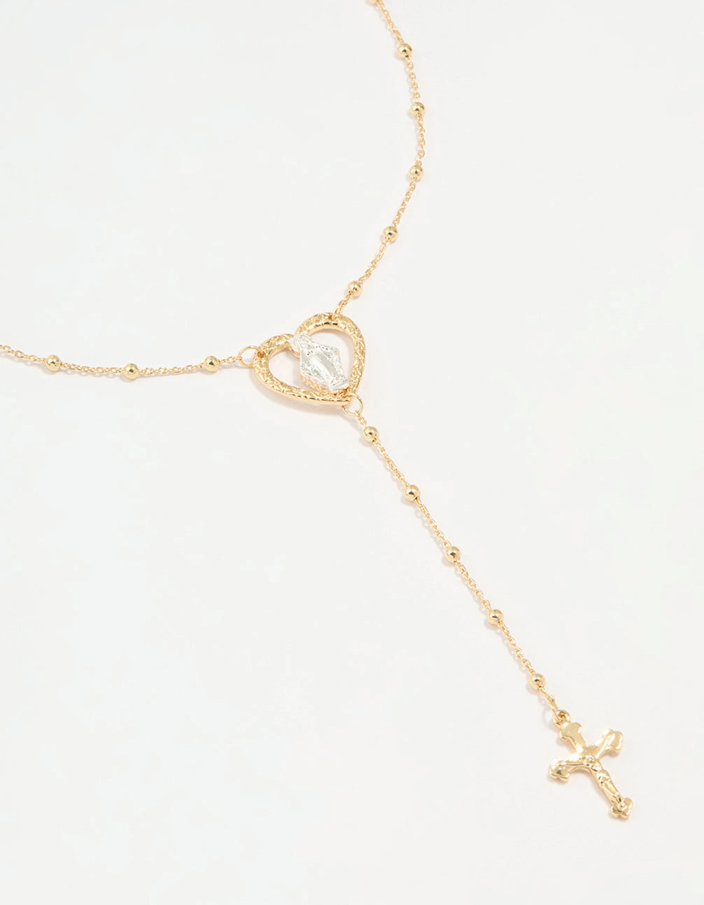 Timeless Gift Weak Piece Mixed Metal Cross Heart & Mary Y-Necklace