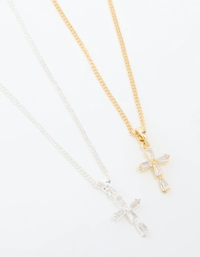 Mixed Metal Cubic Zirconia Cross Pendant Necklace Pack Fantastic Item
