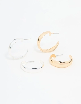 Mixed Metal Teardrop & Round Hoop Earrings 2-Pack Vintage Vibe Polished Look