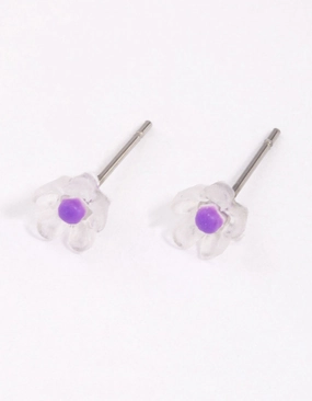 Winter Decoration Purple Frosted Flower Stud Earrings