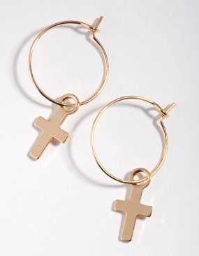 Gold Simple Cross Hoop Earrings Graceful Detail Geometric Accent
