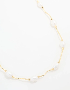 Natural Finish Gold Plated Freshwater Pearl Necklace