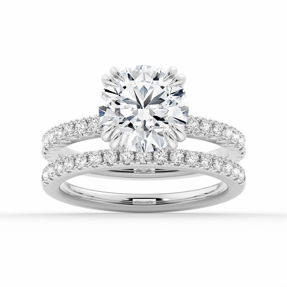 Fantastic Accessory Secure Craft Round Cut Moissanite Ring Set with Matching Wedding Band