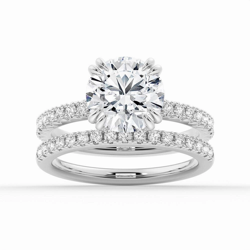 Round Cut Moissanite Ring Set with Matching Wedding Band High-End Jewelry