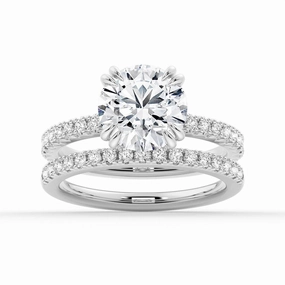 Everyday Glam Traditional Keepsake Round Cut Moissanite Ring Set with Matching Wedding Band