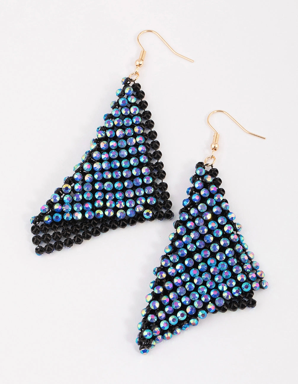 Triangular Accent Blue Diamante Chainmail Drop Earrings