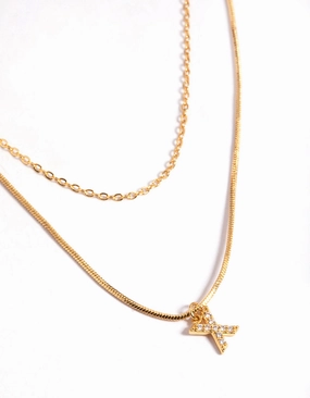 Urban Lifestyle Versatile Accessory Gold Plated Diamante Letter X Layered  Necklace