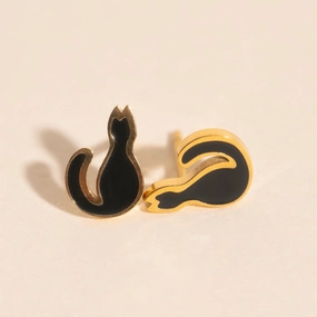 Black Cat Stud Earrings Flawless Accent Casual Wear