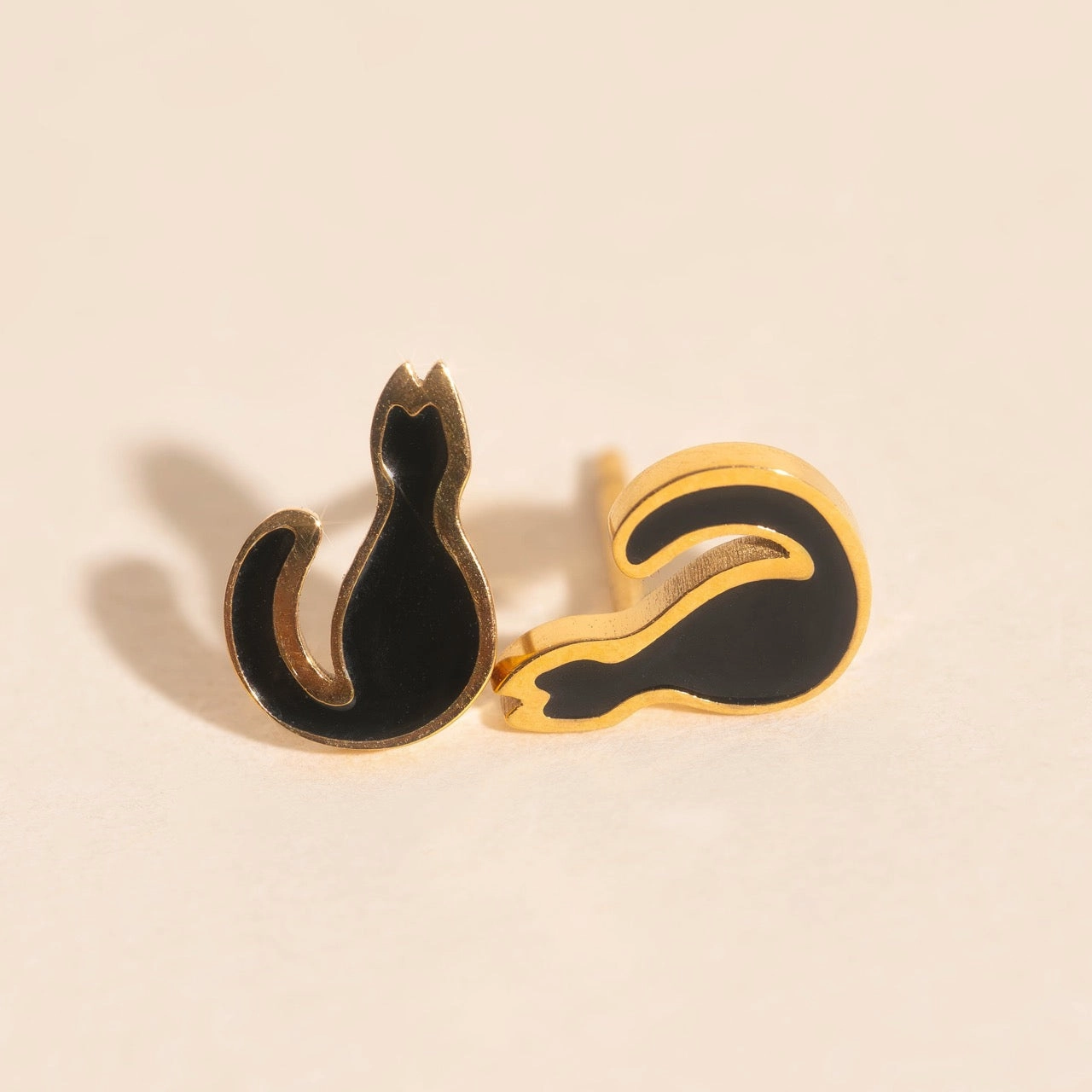 Handcrafted Feature Black Cat Stud Earrings