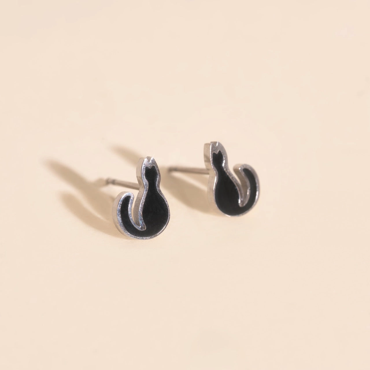 Radiant Charm Black Cat Stud Earrings