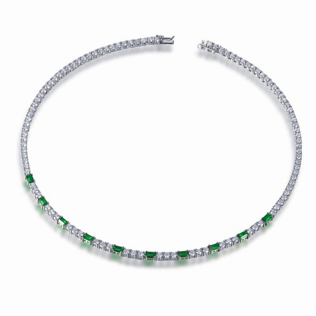 Sterling Silver Tennis Necklace With Interspersed Ruby or Sapphire CZ Stones Sparkling Piece Superior Accessory