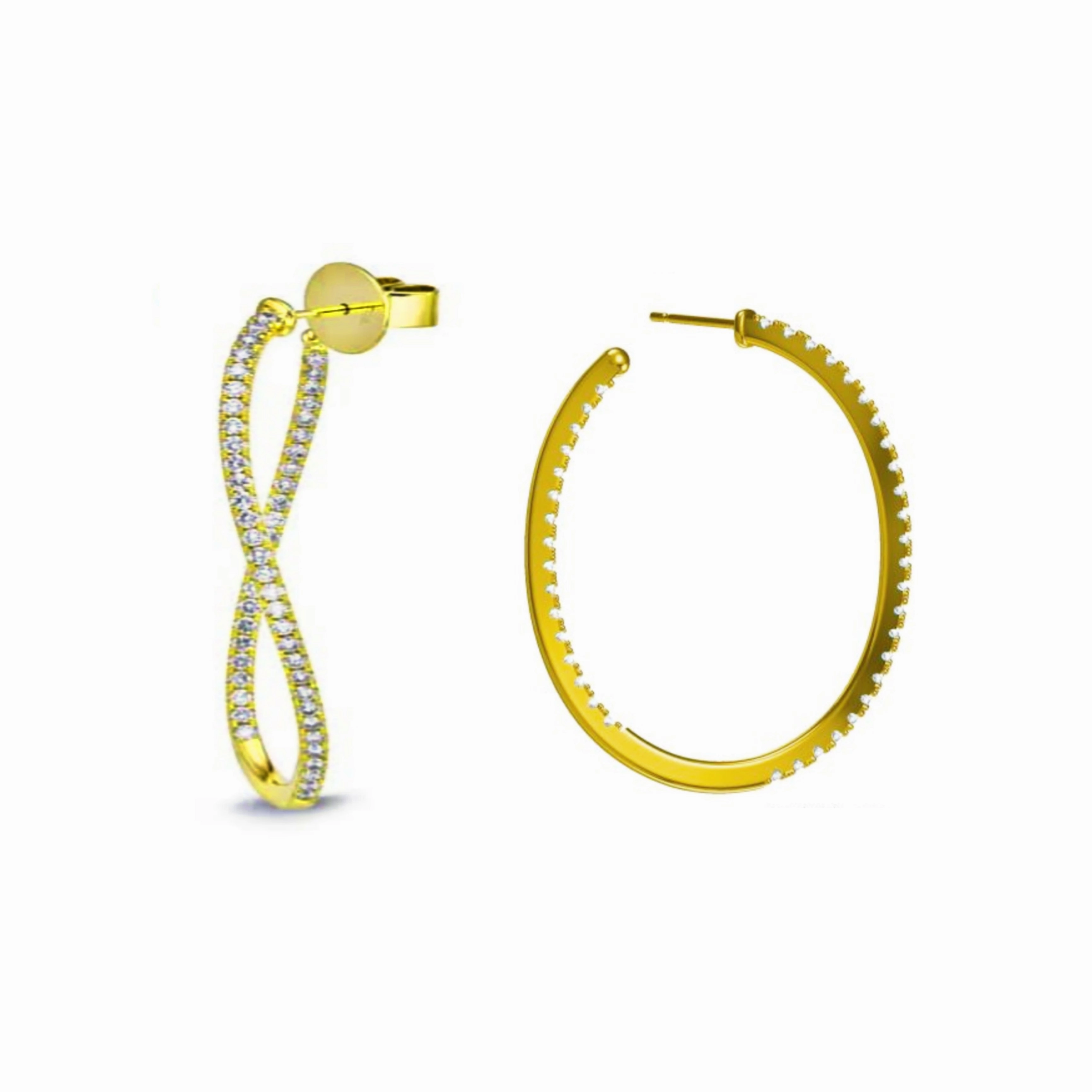Striking Accent Gold Plated Sterling Silver Twisted CZ Hoop Earrings