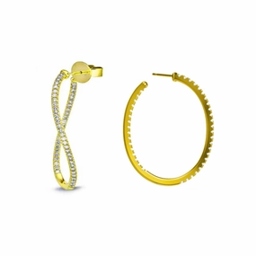 Striking Accent Gold Plated Sterling Silver Twisted CZ Hoop Earrings